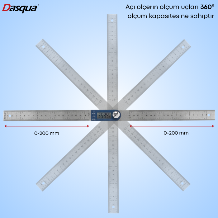 Dasqua 1022-0200 Açı Ölçer, 0° ile 360° arasında tam açı ölçümü