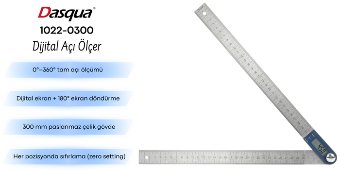 Dasqua 1022-0300 Dijital Açı Ölçer 30CM Özellikleri