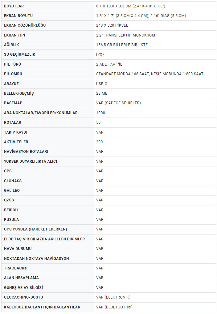 etrex se teknik özellikleri