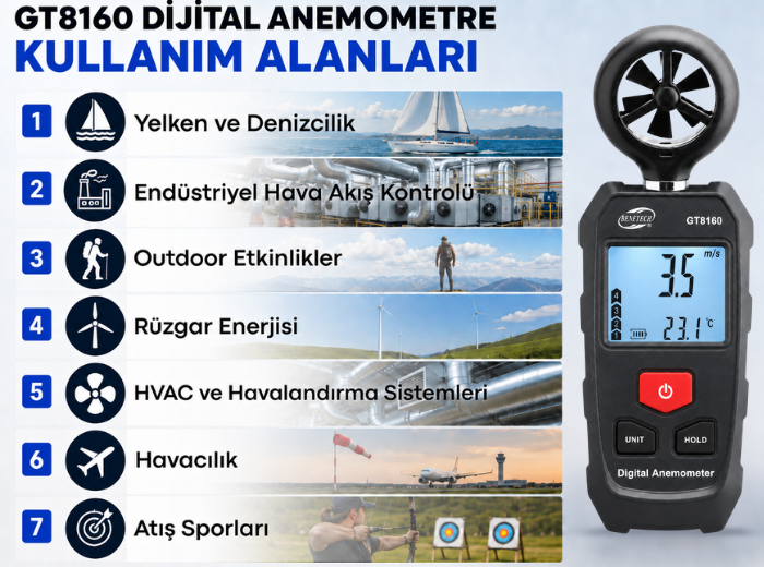 GT8160 anemometre kullanım alanları
