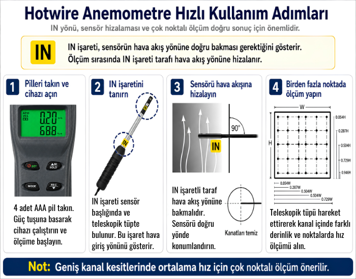 AZ 8953 Kızgın Tel Anemometre Kullanım Adımları
