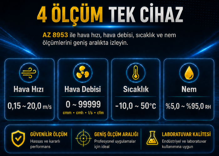 AZ 8953 Hot Wire Anemometre Ölçüm Prametreleri