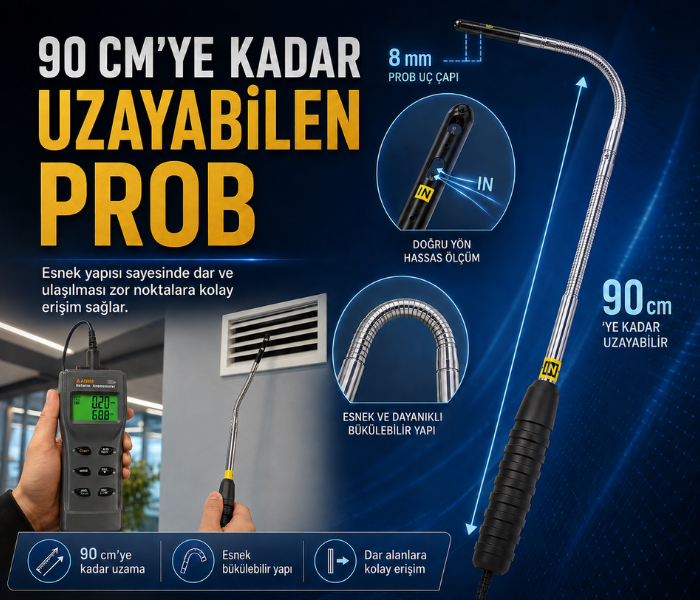 AZ 8953 Hot Wire Anemometre Teleskopik Problu