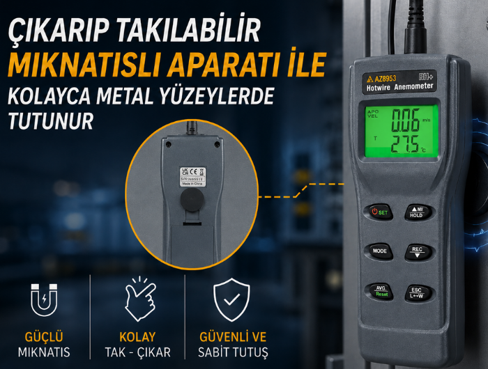 AZ 8953 Hot Wire Anemometre Mıknatıslı