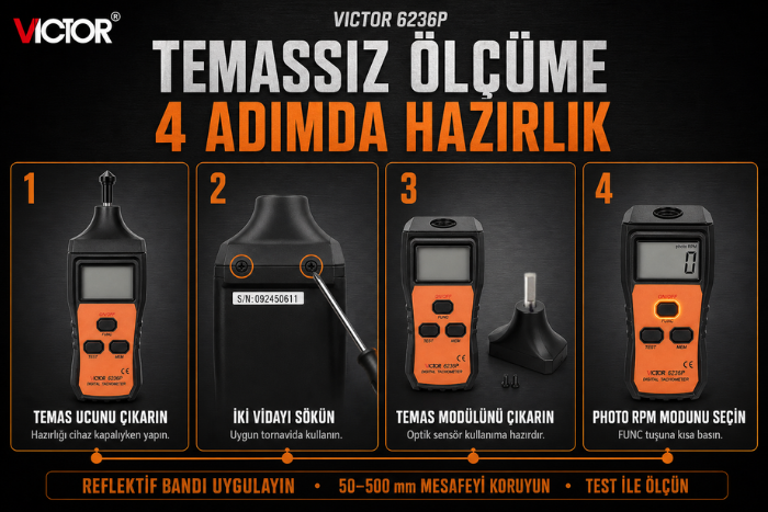 Victor 6236P temassız ölçüm için hazırlık adımları
