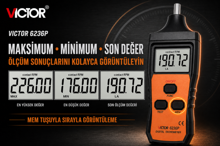 Victor 6236P maksimum, minimum ve son değer hafızası