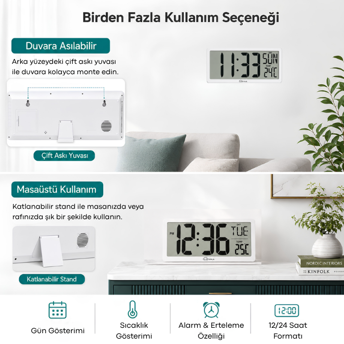 Loyka LCD200JUMBO Büyük Ekranlı Dijital Saat Kullanım Şekilleri