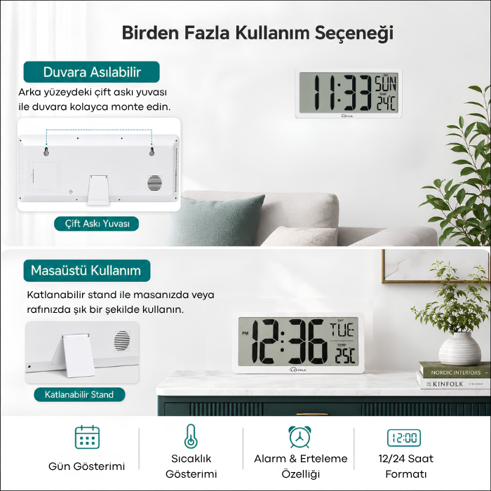 Loyka LCD200JUMBO Büyük Ekranlı Dijital Saat Kullanım Şekilleri
