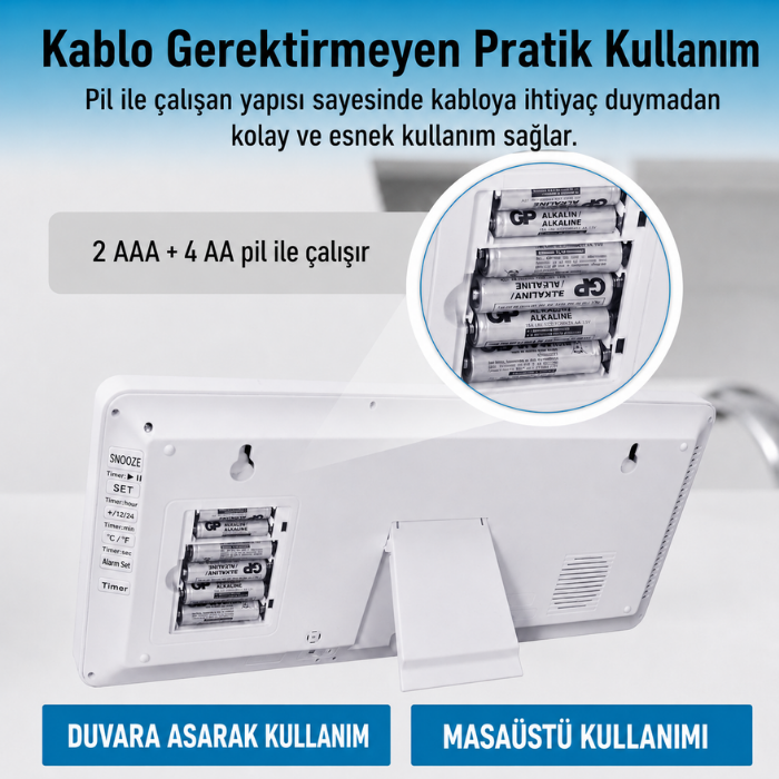 Loyka LCD200JUMBO Büyük Ekranlı Dijital Duvar Saati ile Kablo Gerektirmeyen Kullanım Avantajı