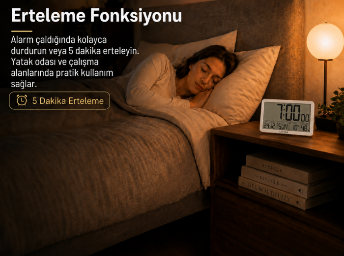 Loyka LCDBY75 Beyaz Dijital LCD Saat Alarm Erteleme Modu