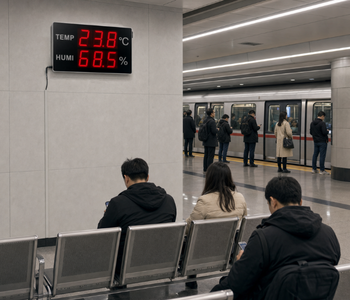 Huato DigiSense-50 metro istasyonunda sıcaklık ve nem gösterimi