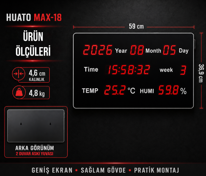 Huato MAX-18 büyük LED göstergenin gövde ölçüleri