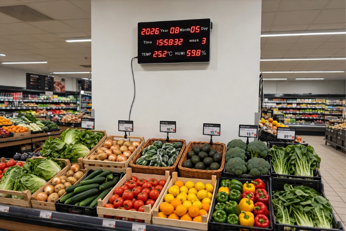 Huato MAX-18 ile markette sıcaklık nem ve saat takibi
