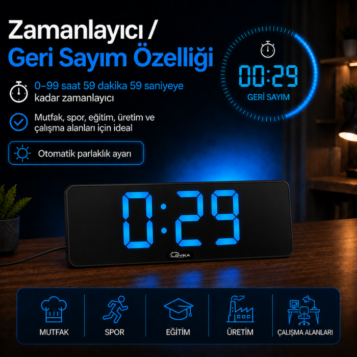 WİFİ150 RGB Renkli Büyük Ekranlı Dijital Duvar Saati Zamanlayıcı Özelliği
