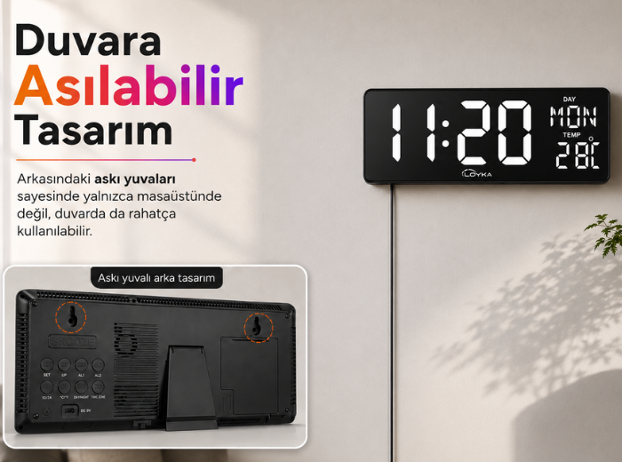 WİFİ150 RGB Renkli Büyük Ekranlı Dijital Saat Masaüstü ve Duvara Asılı Kullanım