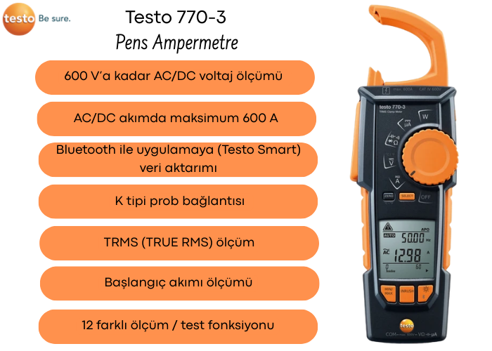 Testo 770-3 Bluetooth’lu Pens Ampermetre Özellikleri