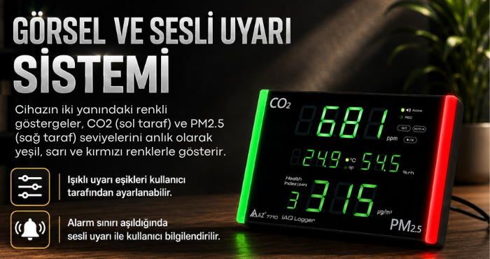 AZ 7710 Hava Kalitesi Ölçer Görsel ve Sesli Alarm