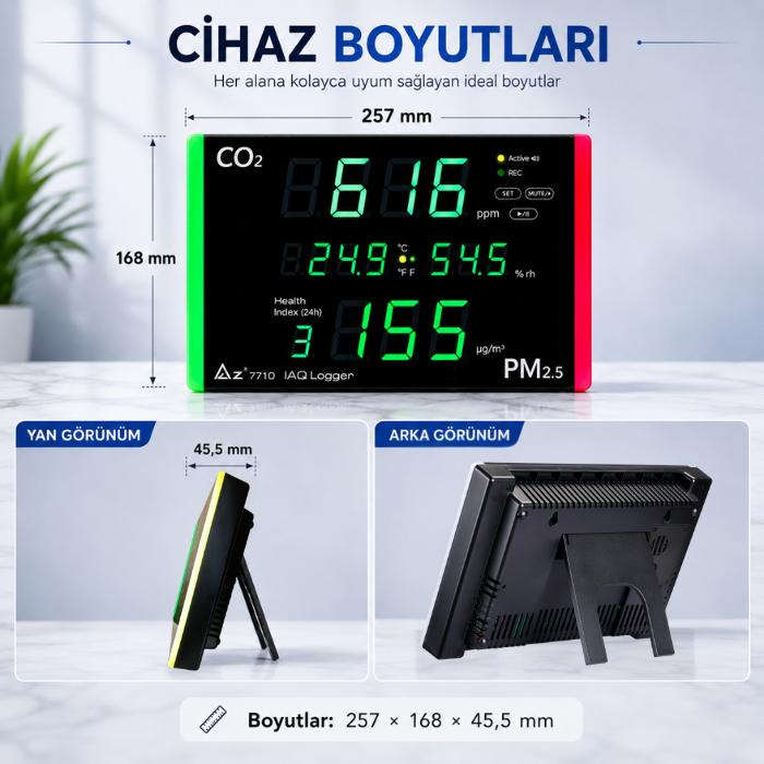 AZ 7710 iç ortam hava kalitesi ölçer boyutu