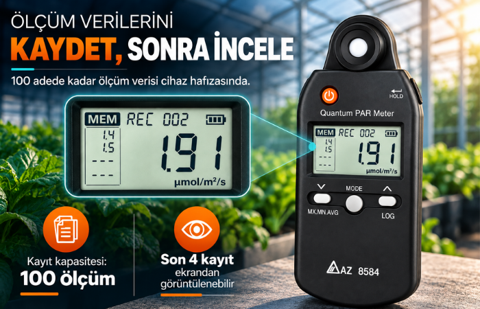 AZ 8584 100 adet ölçüm kaydı kapasitesi