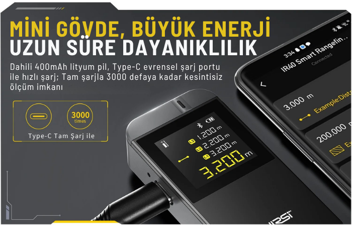 FNIRSI IR40 Mini Lazermetre Type-C şarj