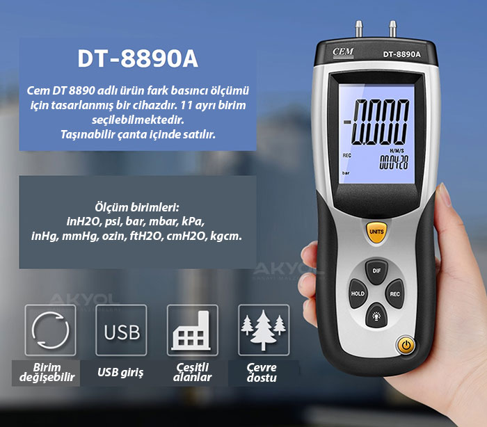 Manómetro digital de presión diferencial marca cem modelo dt-8890