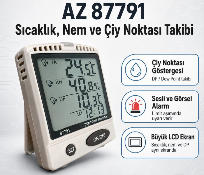 az 87791 alarm kurulabilen ısı nem ölçer