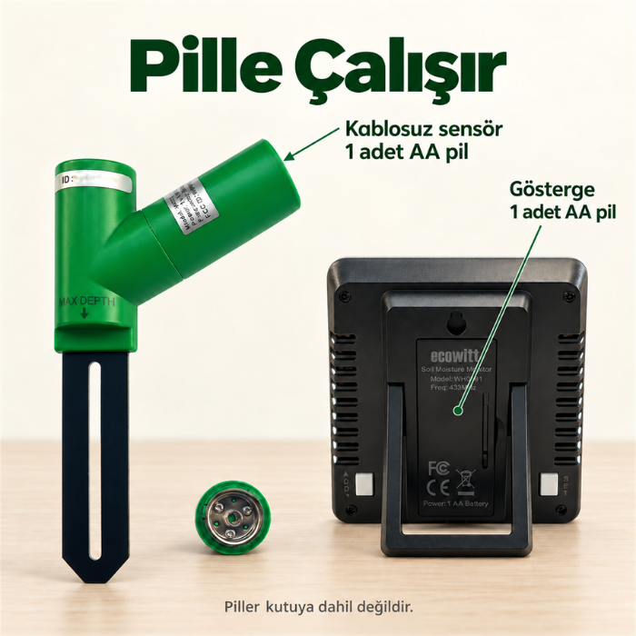 Ecowitt WH0291 sensör ve göstergenin AA pil yuvaları