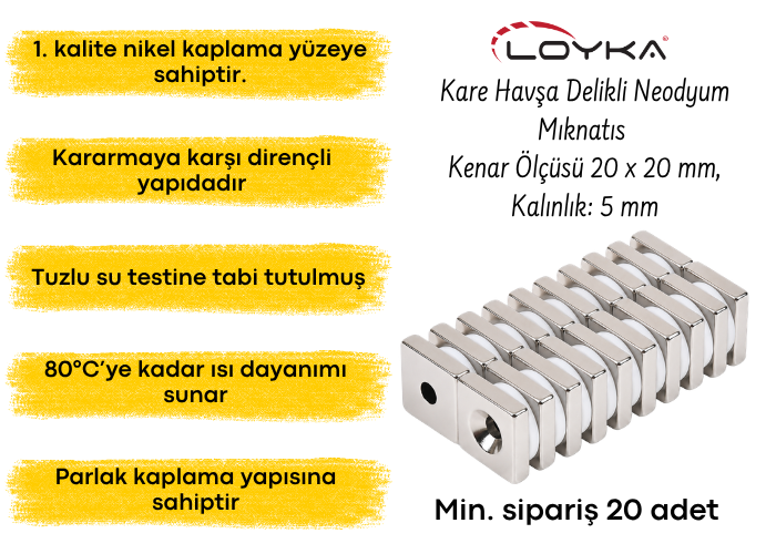 Kare havşa delikli neodyum mıknatıs