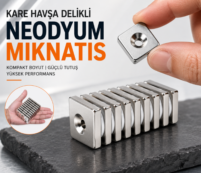 Havşa delikli kare mıknatıs