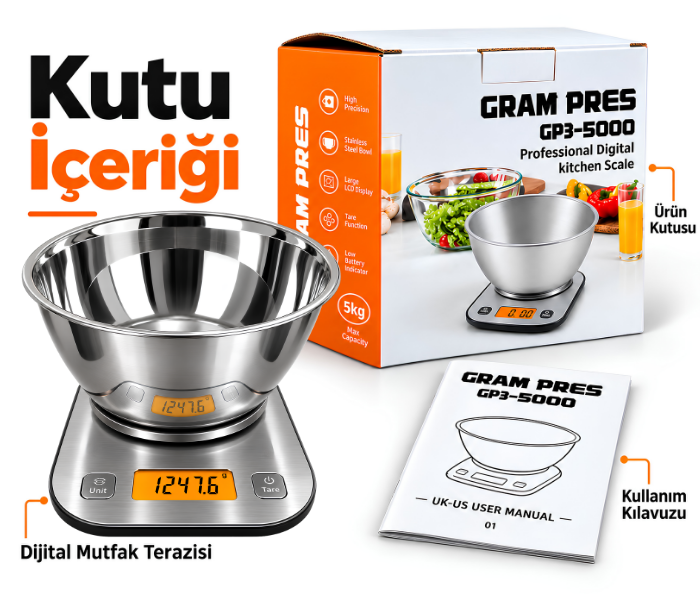 gp3-5000 dijital mutfak terazisi kutu içeriği