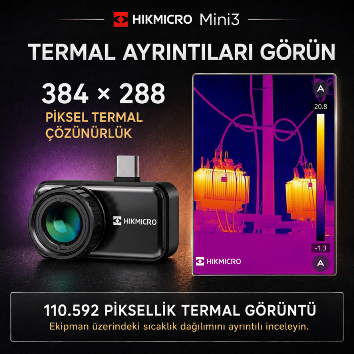 HIKMICRO Mini3 384 x 288 piksel termal görüntü çözünürlüğü