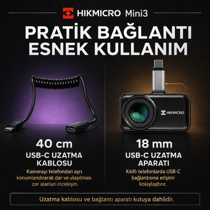 HIKMICRO Mini3 USB-C uzatma kablosu ve bağlantı aparatı