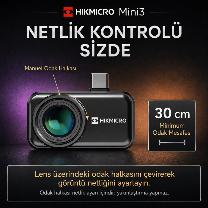 HIKMICRO Mini3 manuel odak halkası ve 30 cm odak mesafesi