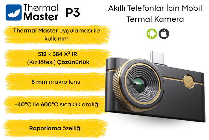 Thermal Master P3 Akıllı Telefonlar İçin Mobil Termal Kamera Özellikler