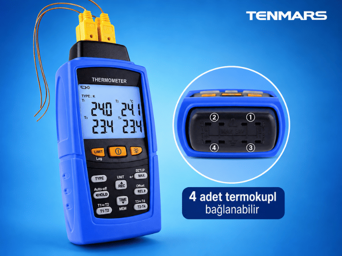 4 termokupl bağlanabilen termometre