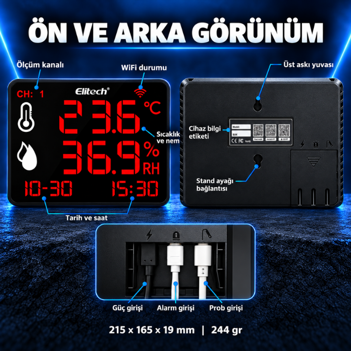 Elitech DR-230W THE cihazın ön ve arka görünümü