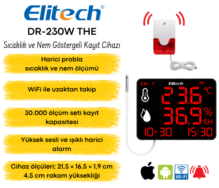 Elitech DR-230W THE WiFi sıcaklık ve nem kayıt cihazı