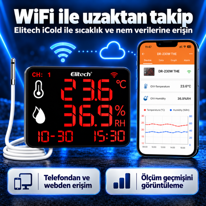 Elitech DR-230W THE WiFi ile uzaktan sıcaklık ve nem takibi