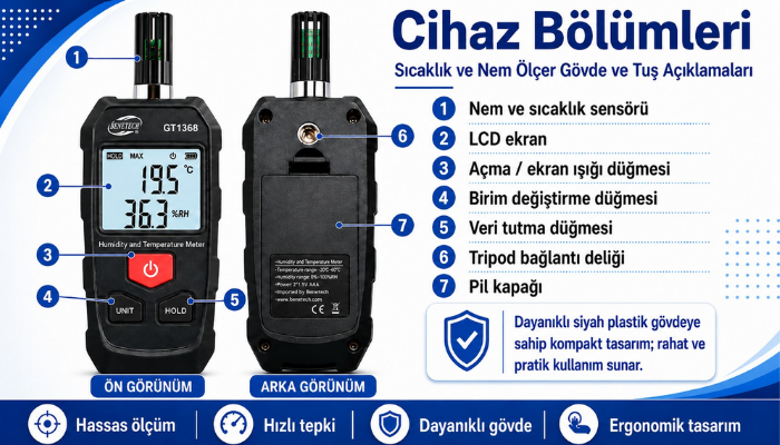 Benetech GT1368 Taşınabilir Sıcaklık ve Nem Ölçer Ayrıntıları