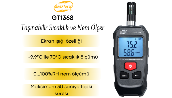 Benetech GT1368 Taşınabilir Sıcaklık ve Nem Ölçer Özellikleri