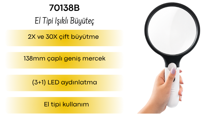 70138B Geniş Mercekli El Tipi Okuma Büyüteci Özellikleri