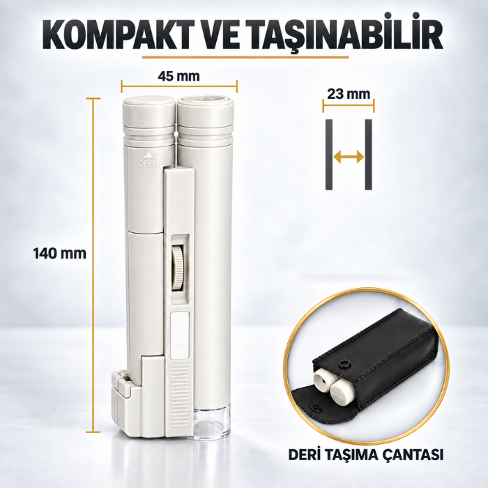 BM150X büyüteç mikroskobun ölçüleri ve taşıma çantası
