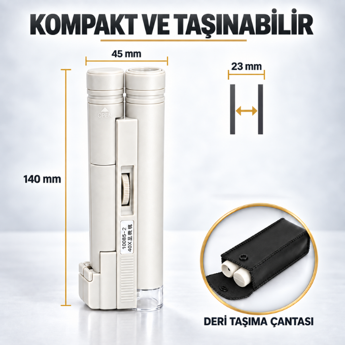 BM40X büyüteç mikroskobun ölçüleri ve taşıma çantası
