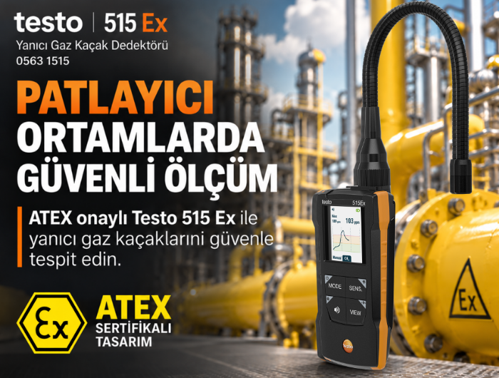 Testo 515 Ex Yanıcı Gaz Kaçak Dedektörü ATEX Sertifikalı Tasarım