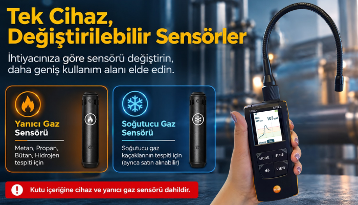 Testo 515 Ex Yanıcı Gaz Kaçak Dedektörü Değiştirilebilir Sensör Yapısı