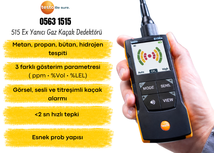 Testo 515 Ex Yanıcı Gaz Kaçak Dedektörü Özelikleri