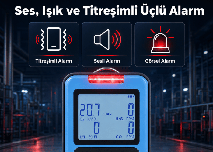 alarmlı 4 in 1 gaz dedektörü