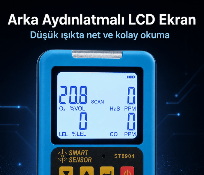 smart sensor st8904 gaz dedektörü ekran