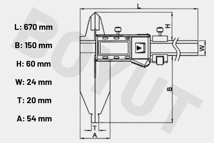  Dasqua 2710-1110 Uzun Çift Çeneli Dijital Kumpas Boyutları