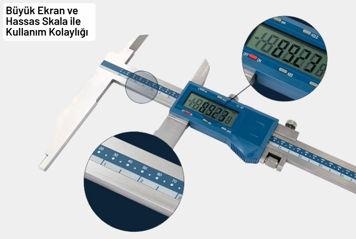  Dasqua 2710-1110 Uzun Çift Çeneli Dijital Kumpas Ekranı 